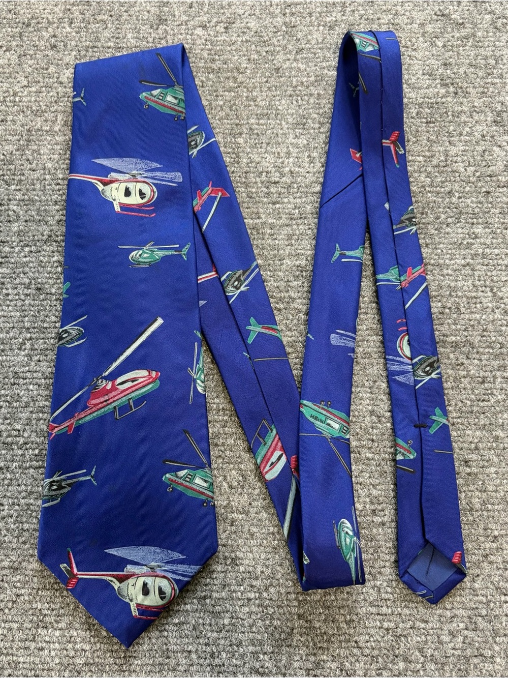 Vintage Perry Ellis Portfolio Helicopter Novelty Tie Blue Silk Made In USA